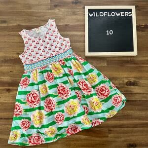 Wildflowers Best Day Ever Pollyanna Dress 10 Green Floral Cherries Sleeveless